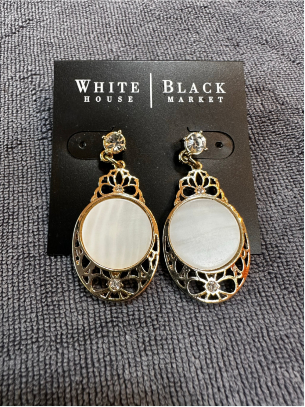 White House Black Market Gold White Mother of Pearl Drop Earrings